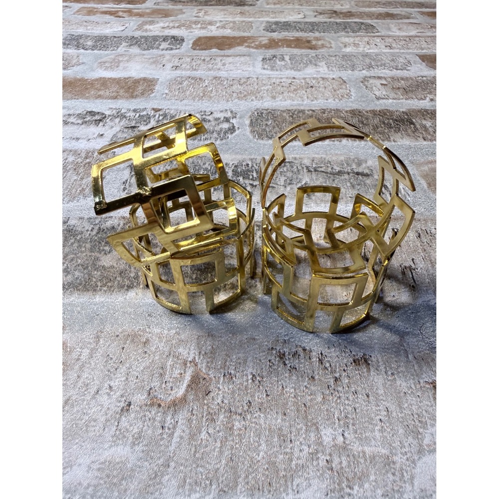 Vintage Gold Geometric Greek Key Napkin Rings Set of‎ 4 Hollywood Regency Decor